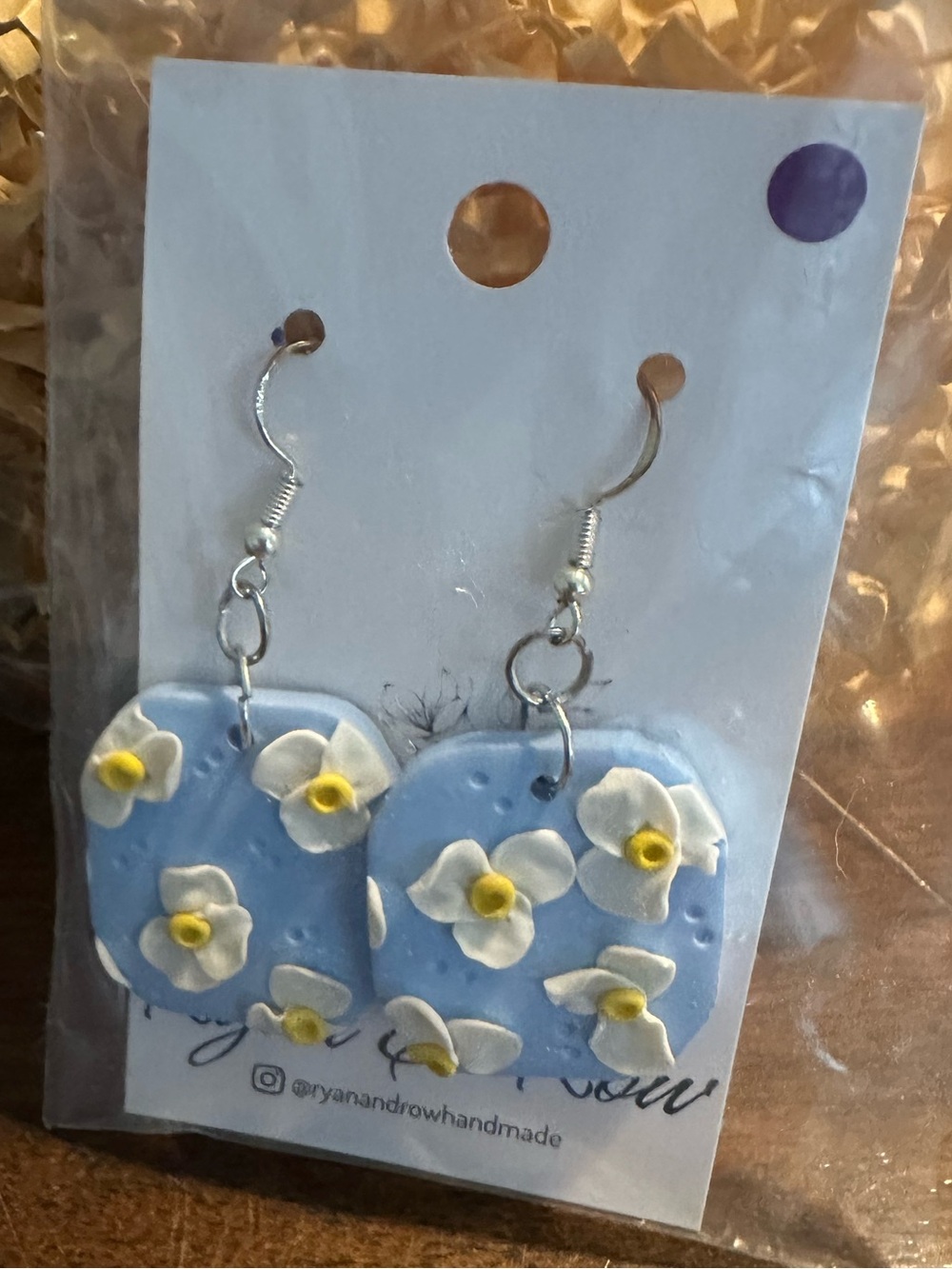 Hand Crafted Blue Floral Dangle Earrings